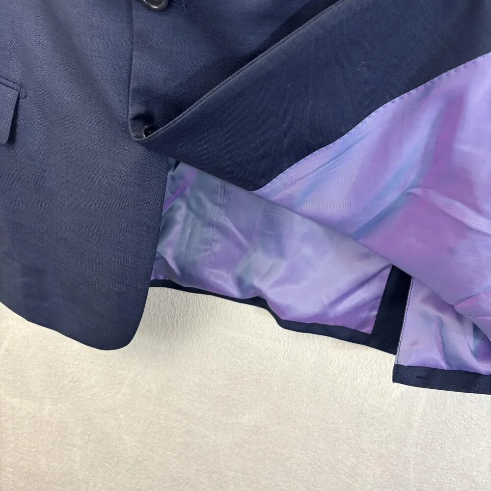 Dino Filarte Berragamo‎ Wool Suit Jacket Blazer Mens 44 Navy Blue Purple Portly